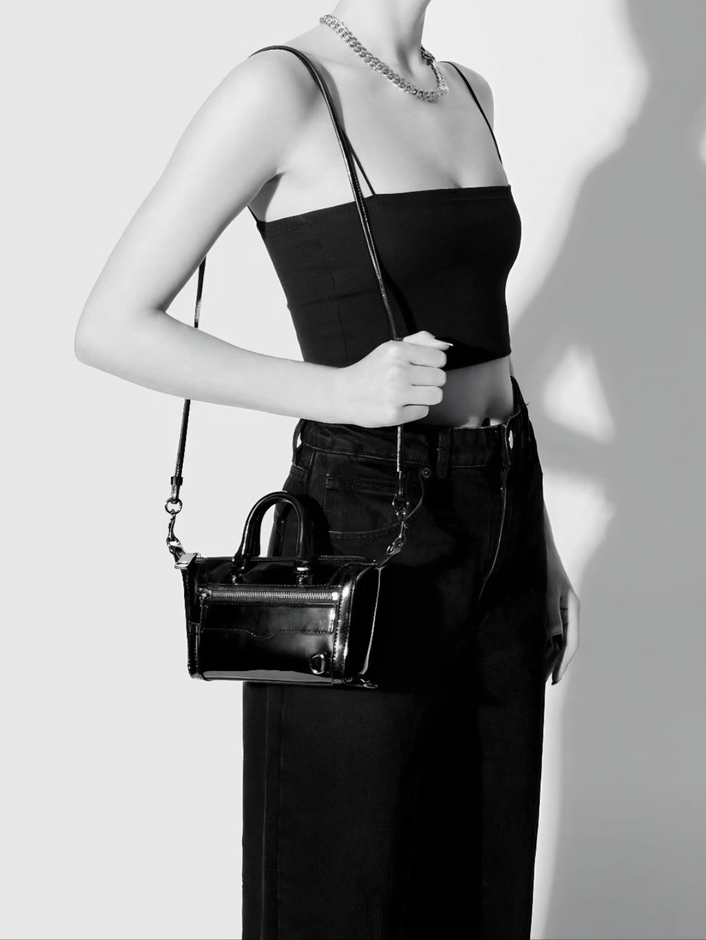 Rebecca Minkoff Black Patent Leather Mini Satchel Crossbody Bag NWT